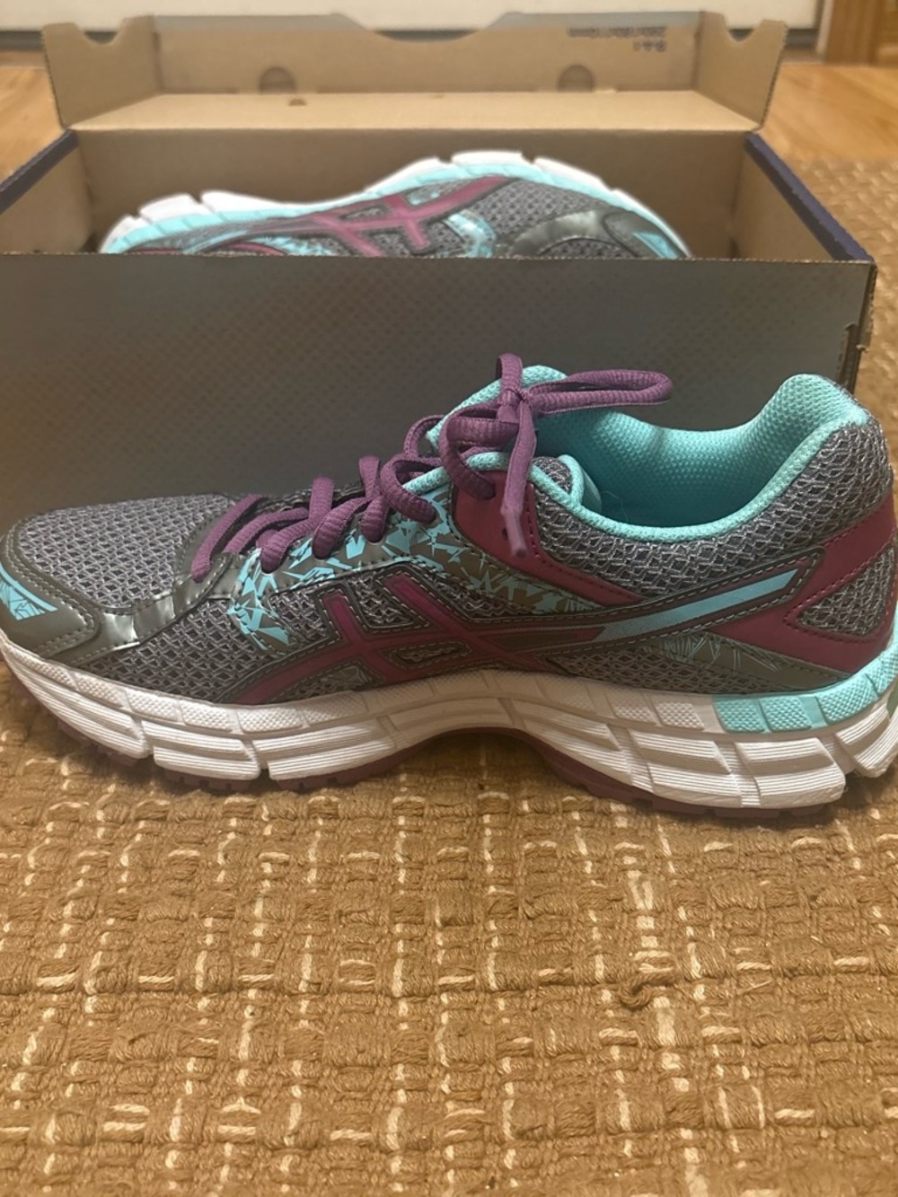 Asics Women's Gray Athletic Shoes with Teal & Purple Accents